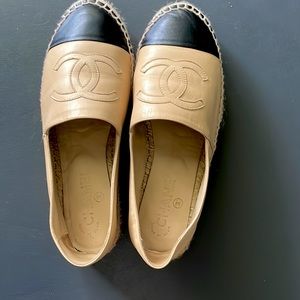 Chanel Espadrilles Lambskin Beige & Black 37